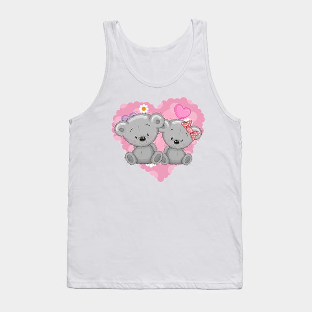 Two cute love bear cubs on the background of a heart Tank Top by Reginast777